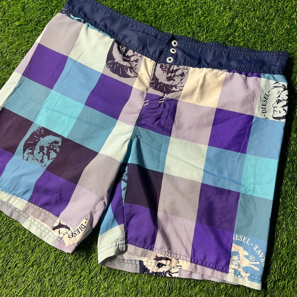 Vintage 00s Diesel Purple and Blue Swim Trunks - Picture 1 of 6